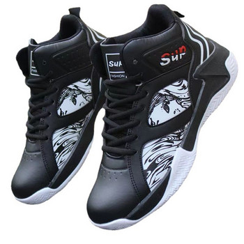Нови мъжки неплъзгащи се спортни обувки с дишаща кожена горна част, високи обувки за бягане, модерни и универсални ежедневни обувки