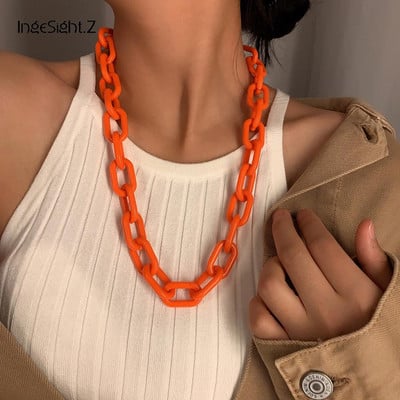 IngeSight.Z 6 szín akril ecetsav nyaklánc nyaklánc nyakörv gyanta narancs színű vaskos vastag hosszú nyakláncok ékszerek