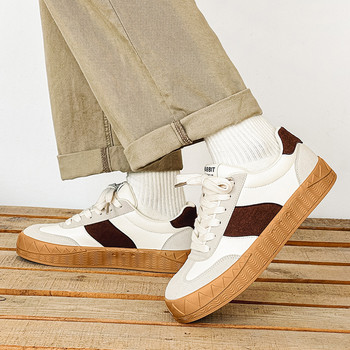 Модна марка Бежови мъжки обувки на платформа Удобни неплъзгащи се вулканизирани обувки Мъжки велурени кожени маратонки с връзки за мъже