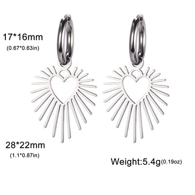 Skyrimi geomeetrilised südamega päikeseripatsiga ripatskõrvarõngad, roostevabast terasest naiste rõngaskõrvarõngad, veekindlad mood, pulmaehted, hulgimüük