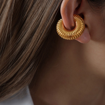 Punk Non Piercing Chunky Circle Clip Σκουλαρίκι για Γυναικεία Χρυσό Χρώμα Στρογγυλή Κλωστή υφή Μανσέτα Αυτιού Χοντρά Earclips Κοσμήματα Δώρα