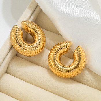 Punk Non Piercing Chunky Circle Clip Σκουλαρίκι για Γυναικεία Χρυσό Χρώμα Στρογγυλή Κλωστή υφή Μανσέτα Αυτιού Χοντρά Earclips Κοσμήματα Δώρα
