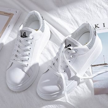 Дамски маратонки 2024 Модни дишащи вулканизирани обувки Обувки с платформа от изкуствена кожа Бели Ежедневни обувки с връзки Zapatos Mujer