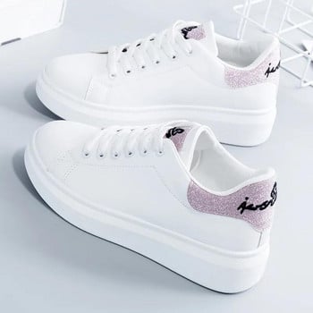Γυναικεία πάνινα παπούτσια 2024 Fashion Breathble Vulcanized Παπούτσια Pu Δερμάτινα Παπούτσια Πλατφόρμας Λευκά Lace Up Casual Παπούτσια Zapatos Mujer