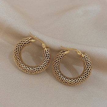 FLASHBUY Неръждаема стомана Златен цвят Геометрични метални мрежести обеци за жени Момичета Нова тенденция Обръч Бижута за уши Подарък