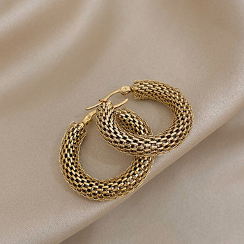 FLASHBUY Неръждаема стомана Златен цвят Геометрични метални мрежести обеци за жени Момичета Нова тенденция Обръч Бижута за уши Подарък