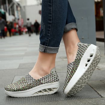 Летни маратонки Дамски обувки На клинове Увеличени обувки на дебела платформа Дамски тъкани дишащи ежедневни маратонки Tenis Chaussure Femme