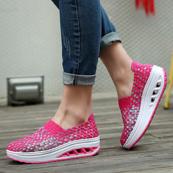 Летни маратонки Дамски обувки На клинове Увеличени обувки на дебела платформа Дамски тъкани дишащи ежедневни маратонки Tenis Chaussure Femme