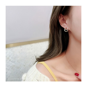 Κορεάτικα απλά διπλού κύκλου Χρυσό χρώμα Μεταλλικά κρυστάλλινα σκουλαρίκια καρφωτά για γυναίκες Μόδα Εξαιρετικά κοσμήματα Δώρα για τους καλύτερους φίλους