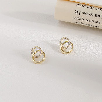 Κορεάτικα απλά διπλού κύκλου Χρυσό χρώμα Μεταλλικά κρυστάλλινα σκουλαρίκια καρφωτά για γυναίκες Μόδα Εξαιρετικά κοσμήματα Δώρα για τους καλύτερους φίλους
