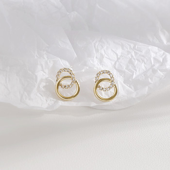 Корейски прости двойни кръгли златни метални кристални обеци на шипове за жени Модни изискани бижута Подаръци за най-добър приятел