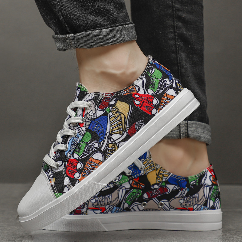 Ανδρικά παπούτσια από καμβά που αναπνέουν Ανδρικά και γυναικεία παπούτσια βουλκανιζέ Παπούτσια κλασικής μόδας Γκράφιτι Ζευγάρι Παπούτσια καμβά ελαφριά αθλητικά παπούτσια