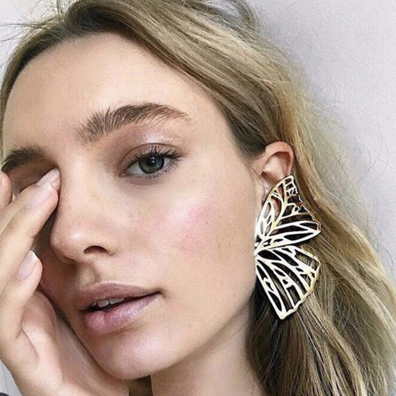 New Personality Metal Drop σκουλαρίκια για γυναίκες Ακανόνιστο υπερβολικό χρυσό χρώμα Γεωμετρικά κούφια σκουλαρίκια πεταλούδα pendientes