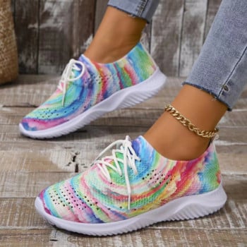 Γυναικεία πλεκτά αθλητικά παπούτσια Mix Color Mesh 2024 Φθινοπωρινά ελαφριά παπούτσια για τρέξιμο με μαλακή σόλα για τρέξιμο Woman Slip on Flats Sock παπούτσια