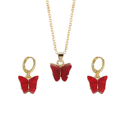 Wu 2022. gada jaunās modes 2 daļiņu rotaslietas, sprāgstvielu akrila tauriņu kaklarotas auskaru komplekts vairumtirdzniecība