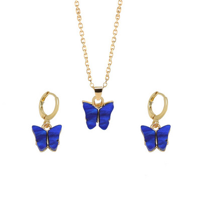 Wu 2022. gada jaunās modes 2 daļiņu rotaslietas, sprāgstvielu akrila tauriņu kaklarotas auskaru komplekts vairumtirdzniecība