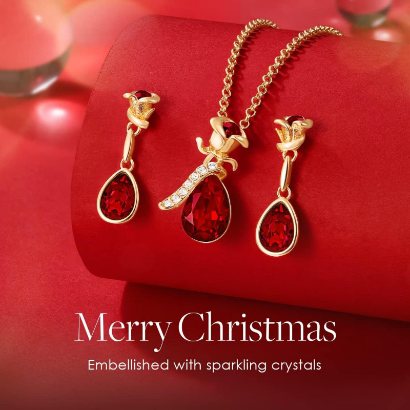 Luksuslik moe rubiinroosi lille- ja tilgakujuline ripats-kaelakee kõrvarõngaste komplekt naistele pulma-aastapäeva ehtekomplekt, kingitus