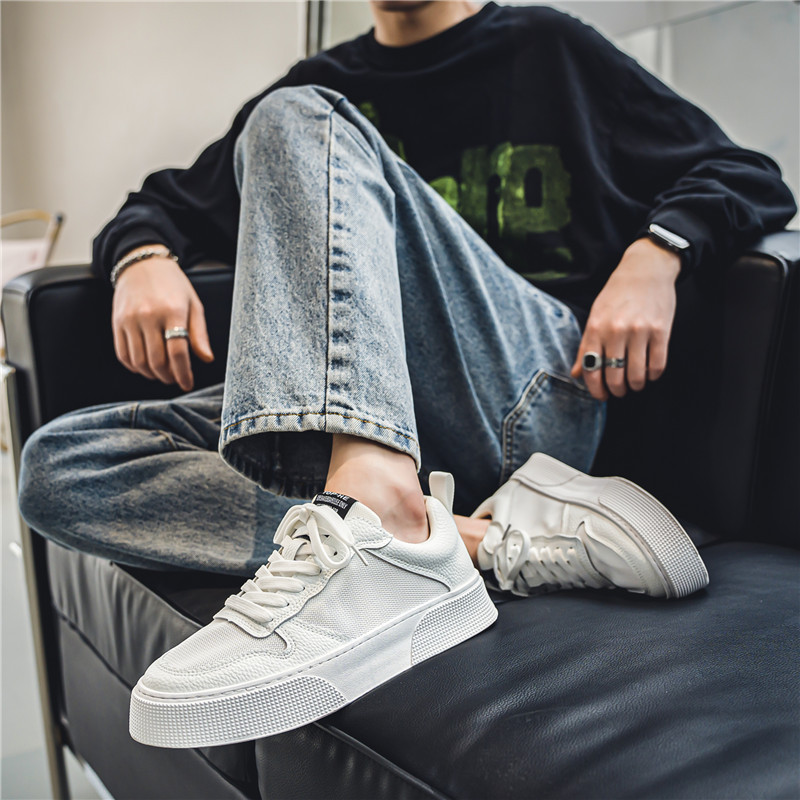 Vīriešu apavi Vasaras elpojoša sieta mīksta zole Mazi balti apavi Tendences pieaugums Sports Ikdienas galda apavi vīriešiem