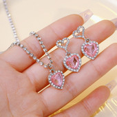 3 tk Super Fairy Lovely Lady ehtekomplekti stiilis roosa tsirkoon kõrvarõngaste kaelakee komplekt