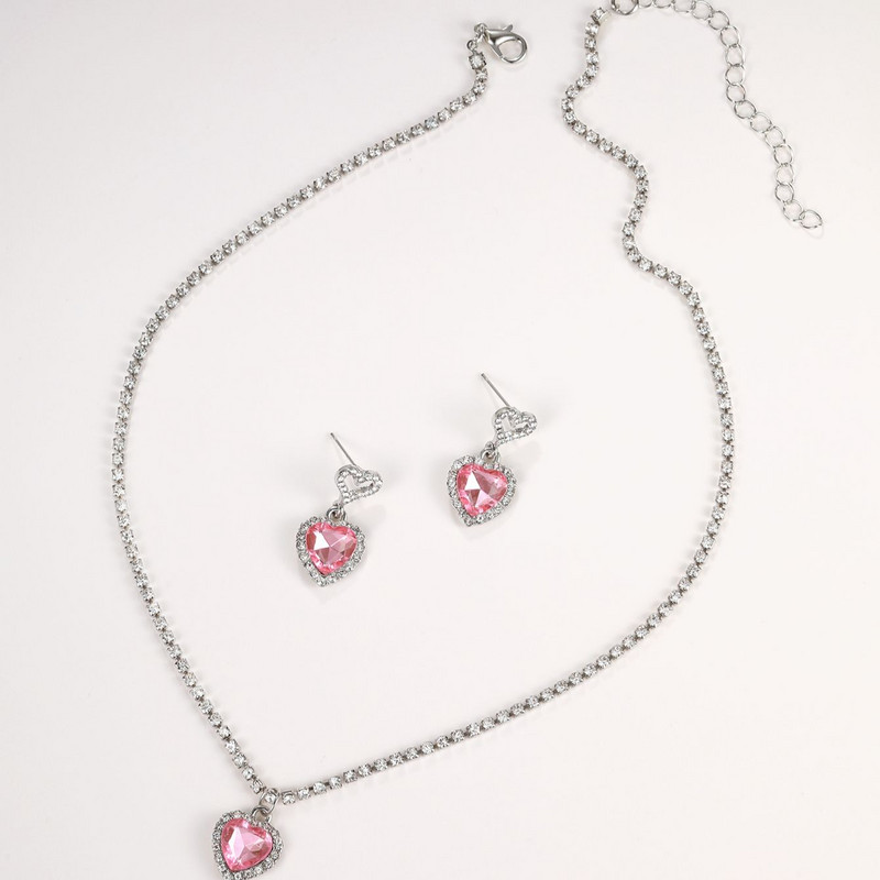 3 tk Super Fairy Lovely Lady ehtekomplekti stiilis roosa tsirkoon kõrvarõngaste kaelakee komplekt