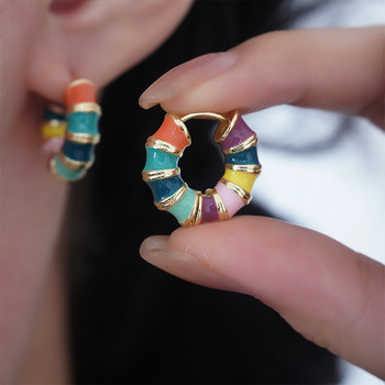Vintage πολύχρωμα σμάλτα σκουλαρίκια με μικρό κρίκο για γυναίκες Πολυτελή ντελικάτα ουράνιο τόξο σκουλαρίκια με σταγόνες λαδιού κοσμήματα δώρο