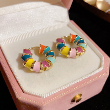 Винтидж цветни емайлирани малки обеци с обръчи за жени Луксозни деликатни обеци с маслена глазура на дъгата Сватбено парти Бижута Подарък