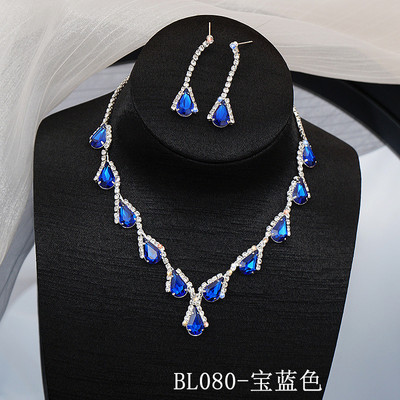 Moderns, zils ūdens lāses rhinestones sieviešu kaklarota ar sudraba krāsas inkrustētu cirkona pandent sievietēm, aksesuāri
