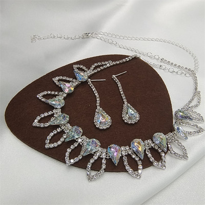 Moderns, zils ūdens lāses rhinestones sieviešu kaklarota ar sudraba krāsas inkrustētu cirkona pandent sievietēm, aksesuāri