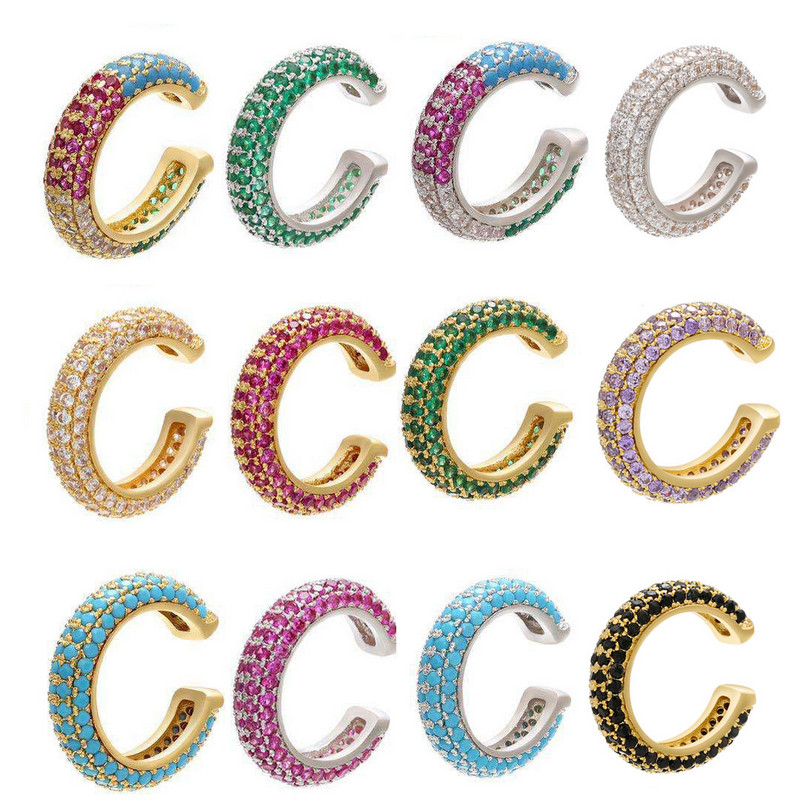 QMHJE 1 daļīgs ausu sprādze uz auskara aproces Rainbow CZ zelta sudraba krāsa auskaru rotaslietas Aretes bez caurduršanas zila, melna, caurspīdīga