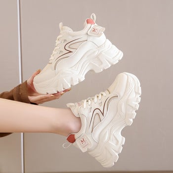 Дишащи мрежести маратонки на платформа Дамски пролетни летни дебело дъно Вулканизирани обувки Дамски обувки с връзки, нехлъзгащи се ежедневни обувки Дамски