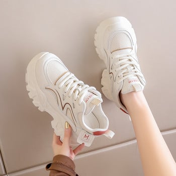 Дишащи мрежести маратонки на платформа Дамски пролетни летни дебело дъно Вулканизирани обувки Дамски обувки с връзки, нехлъзгащи се ежедневни обувки Дамски