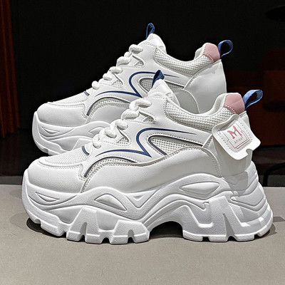 Γυναικεία πάνινα παπούτσια με πλατφόρμα με δίχτυ που αναπνέει, Γυναικεία παπούτσια με χοντρό πάτο βουλκανιζέ, γυναικεία παπούτσια με κορδόνια, καθημερινά γυναικεία παπούτσια