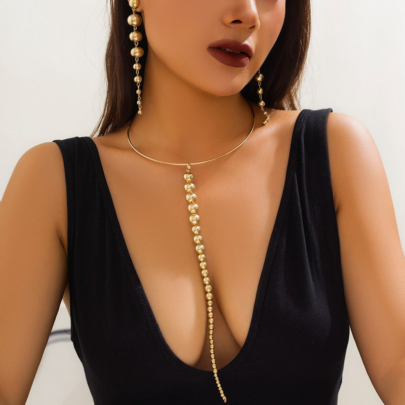 Panka akrila CCB liela lodīšu pērlīšu ķēdes kaklarota, nolaižamie auskari sievietēm. Vintage chunky clavicle ķēdes grunge juvelierizstrādājumu komplekts Steampunk