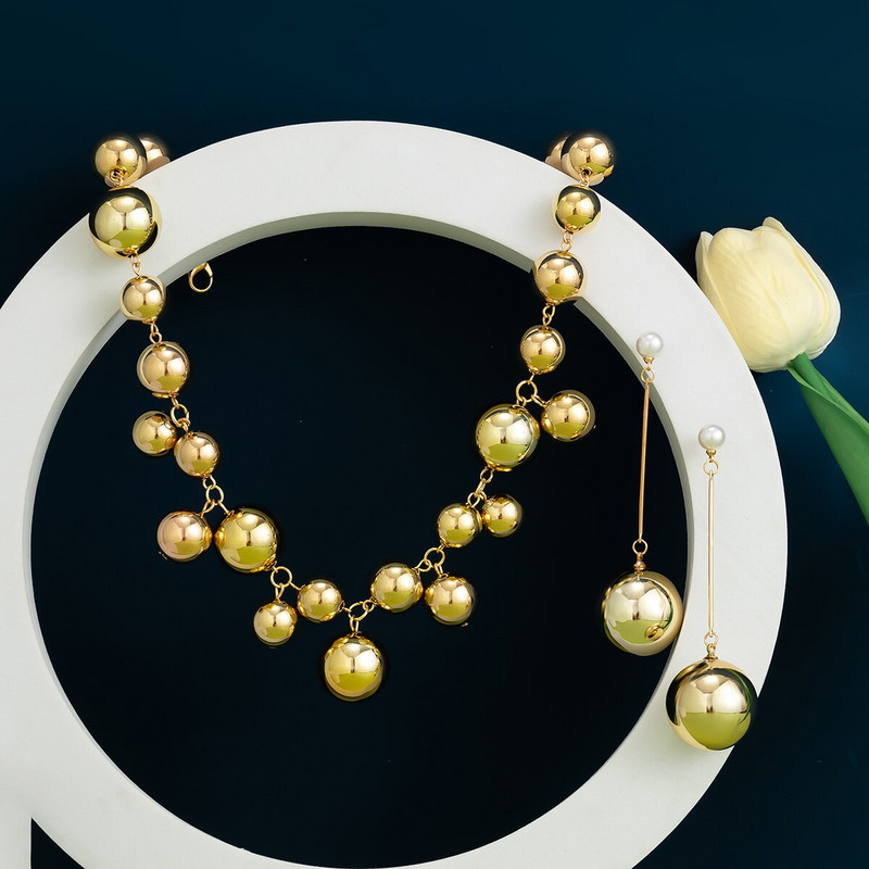 Panka akrila CCB liela lodīšu pērlīšu ķēdes kaklarota, nolaižamie auskari sievietēm. Vintage chunky clavicle ķēdes grunge juvelierizstrādājumu komplekts Steampunk