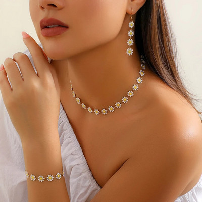 3 τεμ Kpop Tiny Flower Daisy Chain κολιέ Γυναικείο Βραχιόλι Τετ Καλοκαίρι Sweet Piercing Σκουλαρίκι αισθητικής κοσμήματος