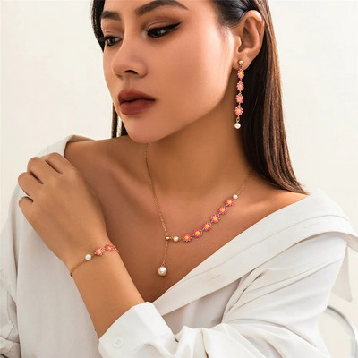 3 τεμ Kpop Tiny Flower Daisy Chain κολιέ Γυναικείο Βραχιόλι Τετ Καλοκαίρι Sweet Piercing Σκουλαρίκι αισθητικής κοσμήματος