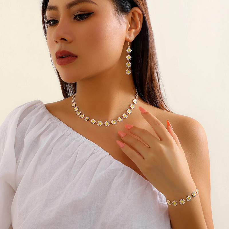 3 τεμ Kpop Tiny Flower Daisy Chain κολιέ Γυναικείο Βραχιόλι Τετ Καλοκαίρι Sweet Piercing Σκουλαρίκι αισθητικής κοσμήματος