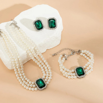 3 τεμ. Απομίμηση πολυστρωματικών μαργαριταριών με αλυσίδα κολιέ γυναικείο βραχιόλι Γαμήλια νυφικά γοτθικά σκουλαρίκια καρφιά Σετ κοσμήματα Αξεσουάρ