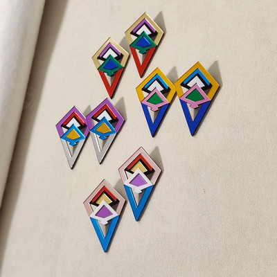 KUGUYS Винтидж геометрични обеци за жени Огледални акрилни бижута Ретро многоцветни модерни аксесоари