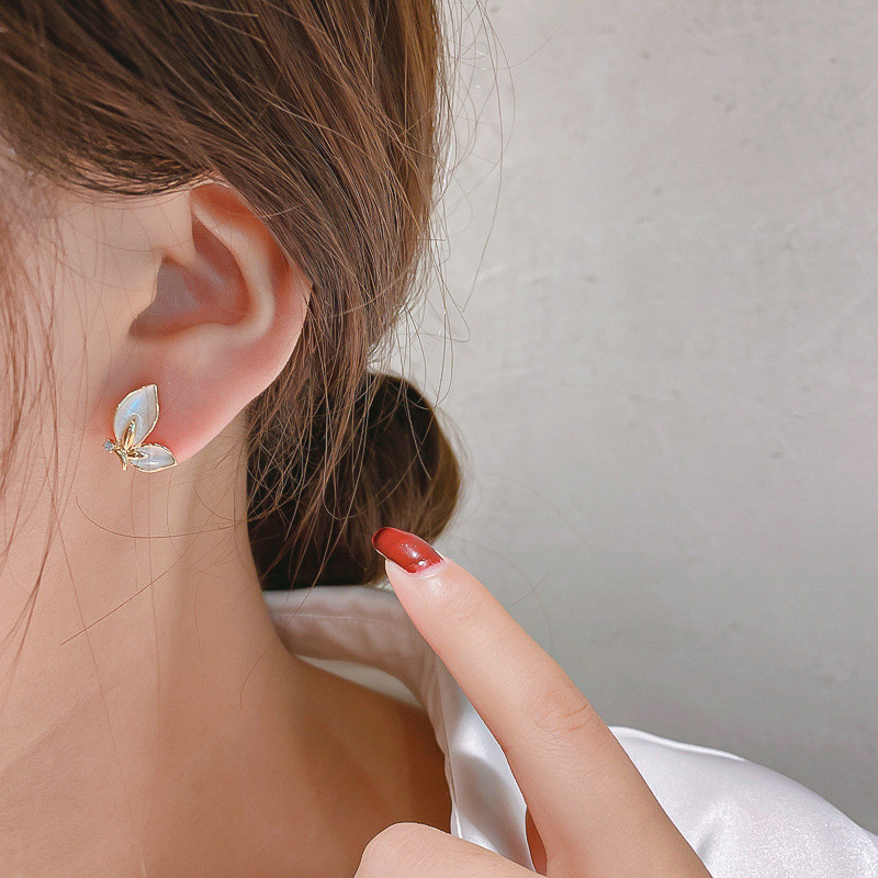 Uus moodne emailiga liblikad kõrvarõngad, naiste isikupära, kaunid kuldsed ääristega kristallist liblikad kõrvarõngad, ehted, kingitus