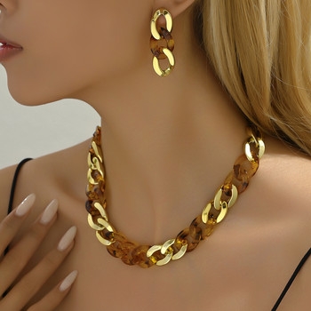 Vintage Κολιέ με κουβανέζικα γοτθικά σκουλαρίκια με χοντρές ακμές για γυναίκες CCB χρυσό χρώμα κολιέ με αλυσίδα Σετ κοσμημάτων Charm Party