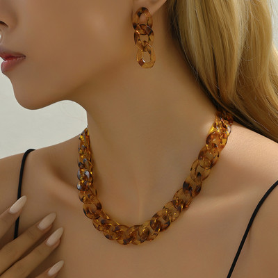 Vintage Κολιέ με κουβανέζικα γοτθικά σκουλαρίκια με χοντρές ακμές για γυναίκες CCB χρυσό χρώμα κολιέ με αλυσίδα Σετ κοσμημάτων Charm Party