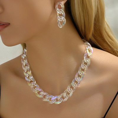 Vintage Κολιέ με κουβανέζικα γοτθικά σκουλαρίκια με χοντρές ακμές για γυναίκες CCB χρυσό χρώμα κολιέ με αλυσίδα Σετ κοσμημάτων Charm Party