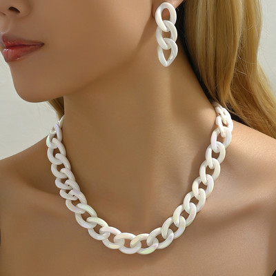 Vintage Κολιέ με κουβανέζικα γοτθικά σκουλαρίκια με χοντρές ακμές για γυναίκες CCB χρυσό χρώμα κολιέ με αλυσίδα Σετ κοσμημάτων Charm Party