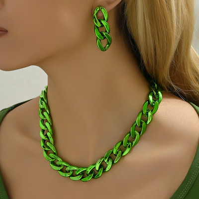 Vintage Κολιέ με κουβανέζικα γοτθικά σκουλαρίκια με χοντρές ακμές για γυναίκες CCB χρυσό χρώμα κολιέ με αλυσίδα Σετ κοσμημάτων Charm Party