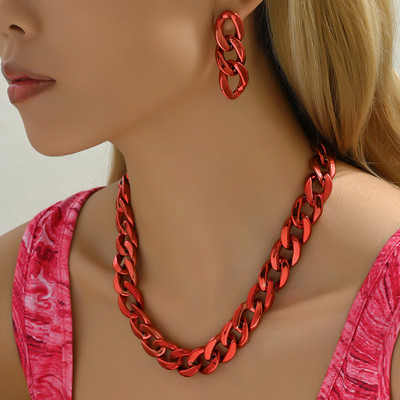 Vintage Κολιέ με κουβανέζικα γοτθικά σκουλαρίκια με χοντρές ακμές για γυναίκες CCB χρυσό χρώμα κολιέ με αλυσίδα Σετ κοσμημάτων Charm Party