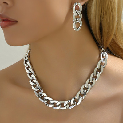 Vintage Κολιέ με κουβανέζικα γοτθικά σκουλαρίκια με χοντρές ακμές για γυναίκες CCB χρυσό χρώμα κολιέ με αλυσίδα Σετ κοσμημάτων Charm Party