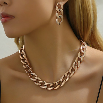 Vintage Κολιέ με κουβανέζικα γοτθικά σκουλαρίκια με χοντρές ακμές για γυναίκες CCB χρυσό χρώμα κολιέ με αλυσίδα Σετ κοσμημάτων Charm Party