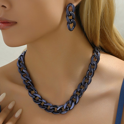 Vintage Κολιέ με κουβανέζικα γοτθικά σκουλαρίκια με χοντρές ακμές για γυναίκες CCB χρυσό χρώμα κολιέ με αλυσίδα Σετ κοσμημάτων Charm Party