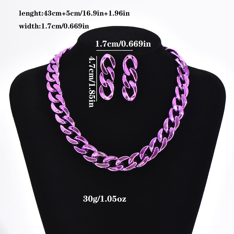 Vintage Κολιέ με κουβανέζικα γοτθικά σκουλαρίκια με χοντρές ακμές για γυναίκες CCB χρυσό χρώμα κολιέ με αλυσίδα Σετ κοσμημάτων Charm Party